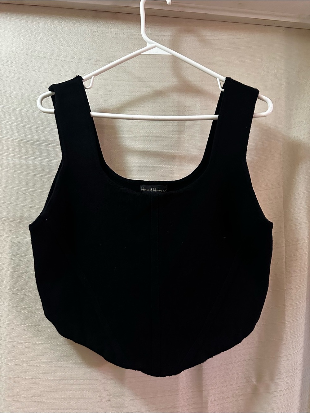 House of Harlow 1960 Black Corset Style Crop Top Square Neck Sculpted Hem XL
